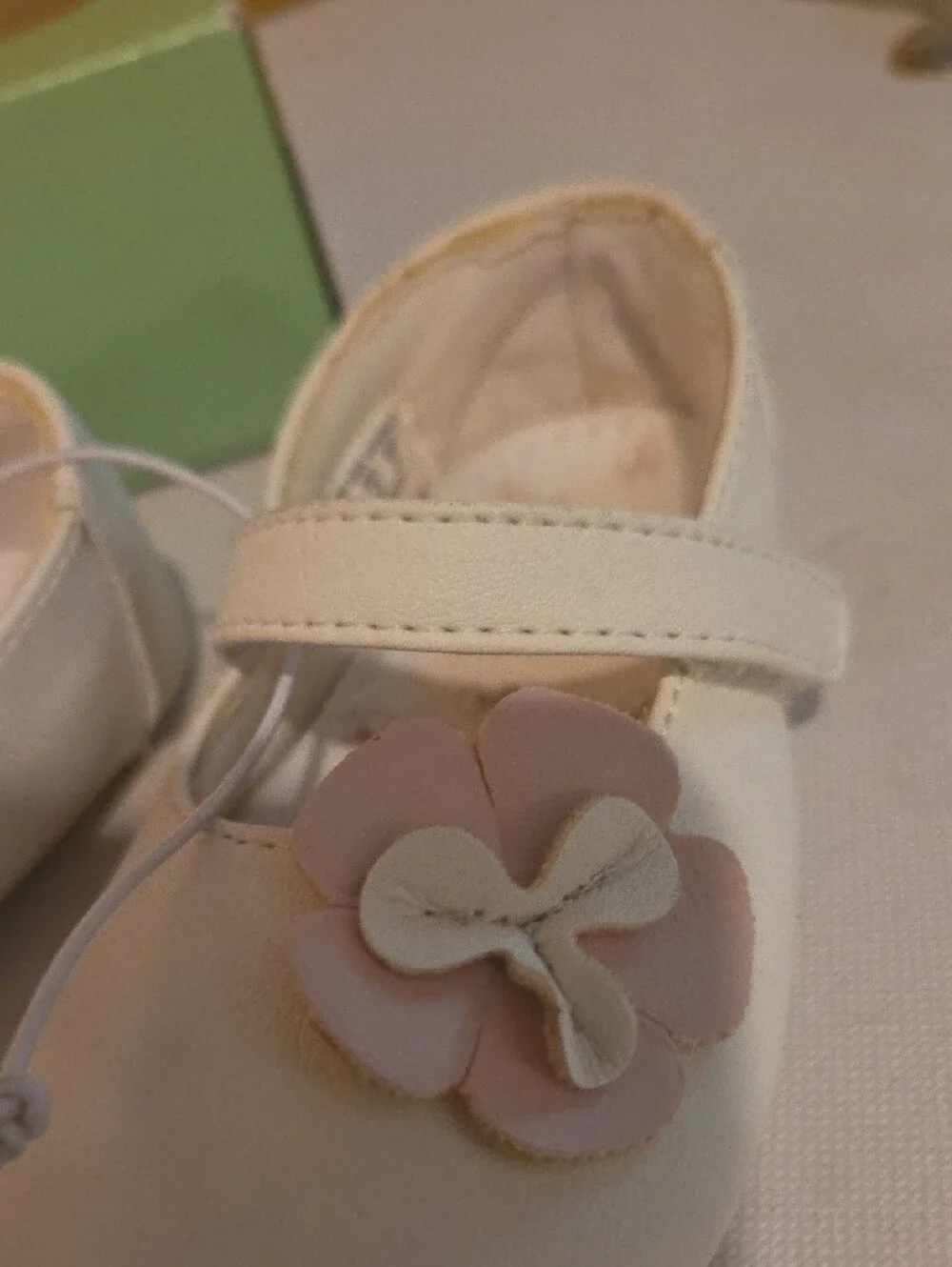 NWT Baby Girls Cream Mary Jane Shoes with Pink Flower Accent